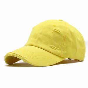 Yellow Distressed Baseball Ball Cap Hat‎ Dad Solid Blank, Plain Men Women Cotton